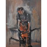 Michael Andrew Price (20th Century) British. 'Blacksmith', Study of a Man, working Iron, Oil on