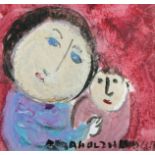 Dora Holzhandler (1928-2015) French/British. A Mother and Child, Mixed Media, Signed, 2.25" x 2.