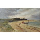 19th Century English School. A Beach Scene with Figures, Oil on Canvas, Indistinctly Signed and