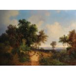 Brandmeier (19th Century) Austrian. An Extensive Landscape, with a Man and Dog on a Path, Oil on
