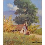 Benito Ramos Catalan (1888-1961) Chilean. 'Homestead', Oil on Board, Signed, and Inscribed on the