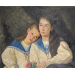 19th - 20th Century Russian School. Two Young Girls in Sailing Clothes, Oil on Canvas,