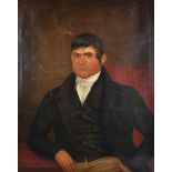 19th Century English School. Portrait of a Man, Wearing a Black Coat with a White Cravat, Oil on