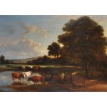 Henry Brittan Willis (1810-1884) British. "Landscape and Cattle", a River Landscape, with a Drover