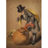 19th Century French School. 'The Rag Picker', study of a Man with a Top Hat, and Bags of Rags,