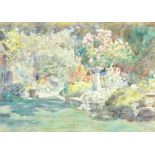 M... A... Bishop (20th Century) British. A Garden Scene, Watercolour, Signed, 9.25" x 13".