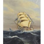 Ladage (20th Century) British. A Clipper in Full Sail, Oil on Canvas, Signed, Unframed, 24" x 20",