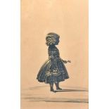 19th Century English School. A Young Girl Holding a Basket of Flowers, Silhouette, 9" x 6", together