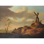 18th Century Dutch School. An Extensive River Landscape with Figures, and Cattle in the