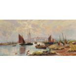 Sydney Pike (1858-1923) British. A Coastal Scene with Shipping, and Fishermen bringing in the