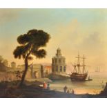 Late 18th - Early 19th Century Italian School. A Capriccio Coastal Scene, Oil on Canvas, 25" x 30".