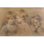 19th Century Italian School. A Study of Three Children' Heads, Chalk, Indistinctly Signed, Inscribed