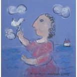 Dora Holzhandler (1928-2015) French/British. A Young Lady on a Beach, with a Dove, and a Boat in the
