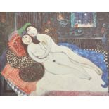 Dora Holzhandler (1928-2015) French/British. A Naked Couple Lying on a Bed, Lithograph, Signed and