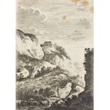 18th Century European School. A Rocky Landscape, with Figures and Cattle in the foreground,