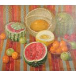 Vladimir Aleksandrovitch Danilyuk (1919-2007) Russian. "Still Life with Fruits, Watermelon and