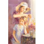 20th Century Russian School. Two Girls in an Interior, Oil on Canvas, Signed with Initials 'IZ', and