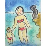 Dora Holzhandler (1928-2015) French/British. A Mother and Child in the Sea, Mixed Media, Signed