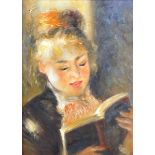 20th Century Russian School. "Young Girl Reading", after Renoir, Oil on Canvas, Signed with Initials