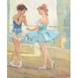 Nikolai Nikolaievich Baskakov (1918-1993) Russian. "In The Ballet Class", Two Girls Standing by