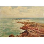 Sidney Watts (20th Century) British. A Rocky Coastal Scene, Oil on Canvas, Signed, Unframed, 16" x