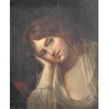 19th Century Italian School. Portrait of a Young Girl, Oil on Canvas, Unframed, 18" x 15".