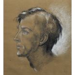 Circle of William Strang (1859-1921) British. Head Study of a Man, Chalk, 12" x 11.25".