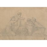 Jean-Louis Hamon (1821-1874) French. Figures with a Cherub, Pencil, Inscribed, 8.25" x 11.75".