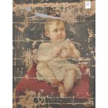 19th Century Italian School. A Primitive Child, Seated Holding a Bracelet, Oil on Unstretched