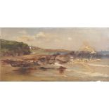 19th Century English School. A Rocky Coastal Scene, Oil on Canvas, Unframed, 14" x 26.5", and