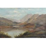 G... Leslie (19th Century) British. A Highland River Landscape, with a Man Fishing in the