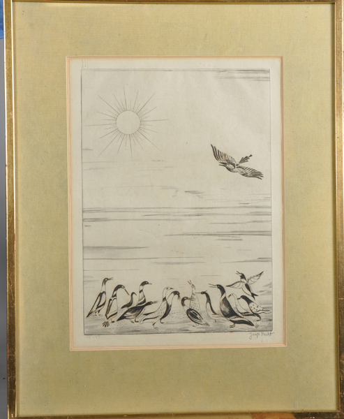 Joseph Hecht (1891-1951) Polish/French. "Ducks and Sun, 1933", Engraving with Hecht Watermark, - Image 2 of 5