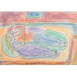 Dora Holzhandler (1928-2015) French/British. A Couple Lying on a Bed, Mixed Media, Signed and