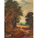 After John Constable (1776-1837) British. The Watering Hole, Oil on Board, 8" x 6".