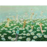 Wanabe (20th Century) Canadian. "Daydream in the Daisy Field", Oil on Canvas, Signed, and Signed and