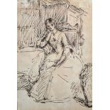 Circle of John Everett Millais (1829-1896) British. Study of a Lady, Seated in an Interior, Ink,