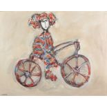 Claudio Giannini (1952- ) Argentinian. "Ciclista", Acrylic on Canvas, Signed, 30" x 37.5".
