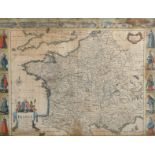 John Speede (1552-1629) British. "France c.1626", with Parts of England and Germany, Map, 15.5" x