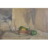 Alfred Robert Hayward (1875-1971) British. Still Life of Fruit in a Bowl, with a Jug and a Silver