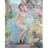 Konstantin Razumov (1974- ) Russian. "In the Arbour Near the Sea", a Naked Lady, Seated on a