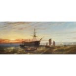 William Adolphus Knell (1805-1875) British. A Shipping Scene at Sunset, Oil on Canvas, Signed, and