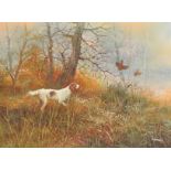 L... Elford (20th Century) British. A Spaniel Flushing Pheasants, Oil on Canvas, Signed, 18" x 24".