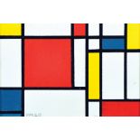 R... Rathebone (20th Century) British. Untitled after Piet Mondrian, Oil on Board, bears Initials '