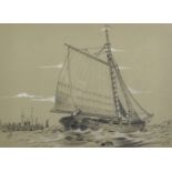 W... H... D... (20th Century) British. A Shipping Scene, Pencil, Signed with Initials, 10.75" x