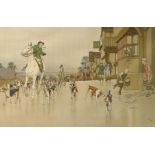 After Cecil Aldin (1870-1935) British. "The Harefield Harriers", Print, 14.5" x 24", and the
