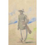 Lunt Roberts (1894-1981) British. “Caddie, Sporting Club, Alex”, Watercolour, Inscribed, and