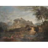 18th Century Italian School. A Classical Landscape with Figures, Oil on Canvas, Unframed, 28.75" x
