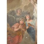 18th Century Italian School. Three Angels, Oil on Canvas laid down, Unframed, 32.5" x 22.5".