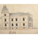 19th Century German School. An Architectural Design for a House, Watercolour and Ink, Indistinctly