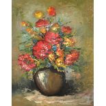 20th Century French School. Still Life of Flowers in a Brown Vase, Oil on Canvas, Signed, 19.75" x